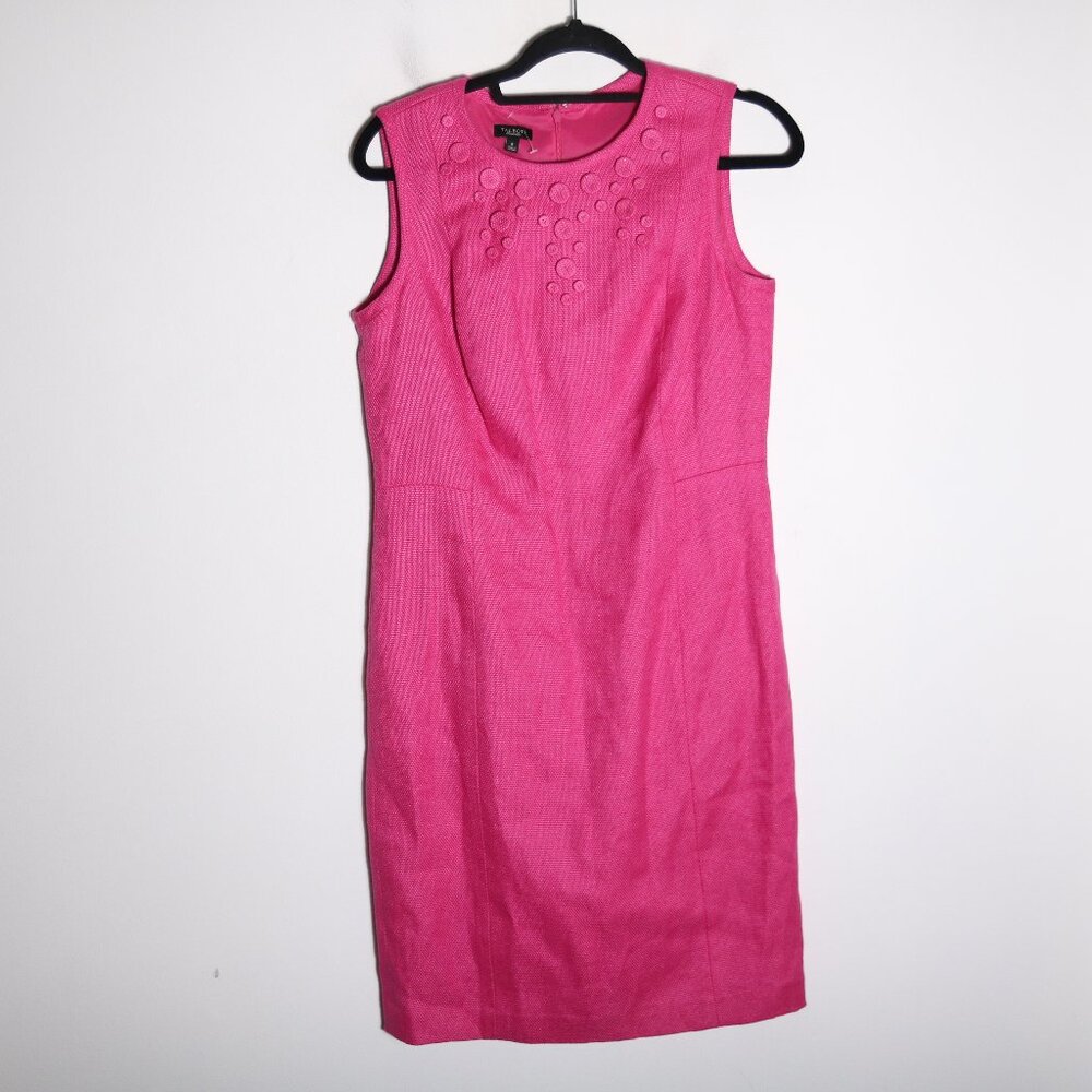 Talbots New Linen Blend Sheath Dress Womens 8 Hot Pink Embroidered Preppy